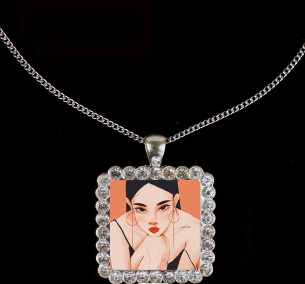 Sublimation Square Rhinestone Necklace