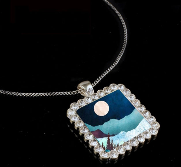 Sublimation Square Rhinestone Necklace