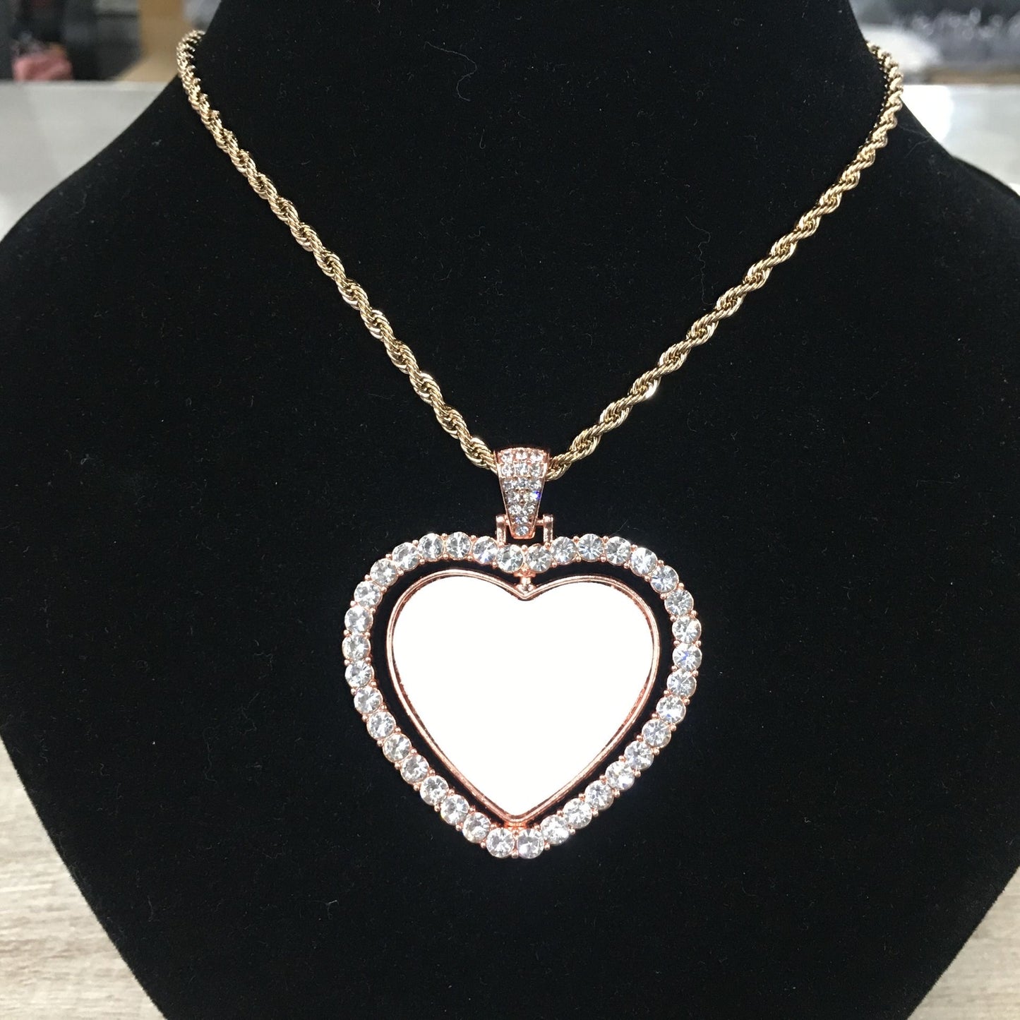 Heart Double Sided Rotating Sublimation Necklace w/ Crystal