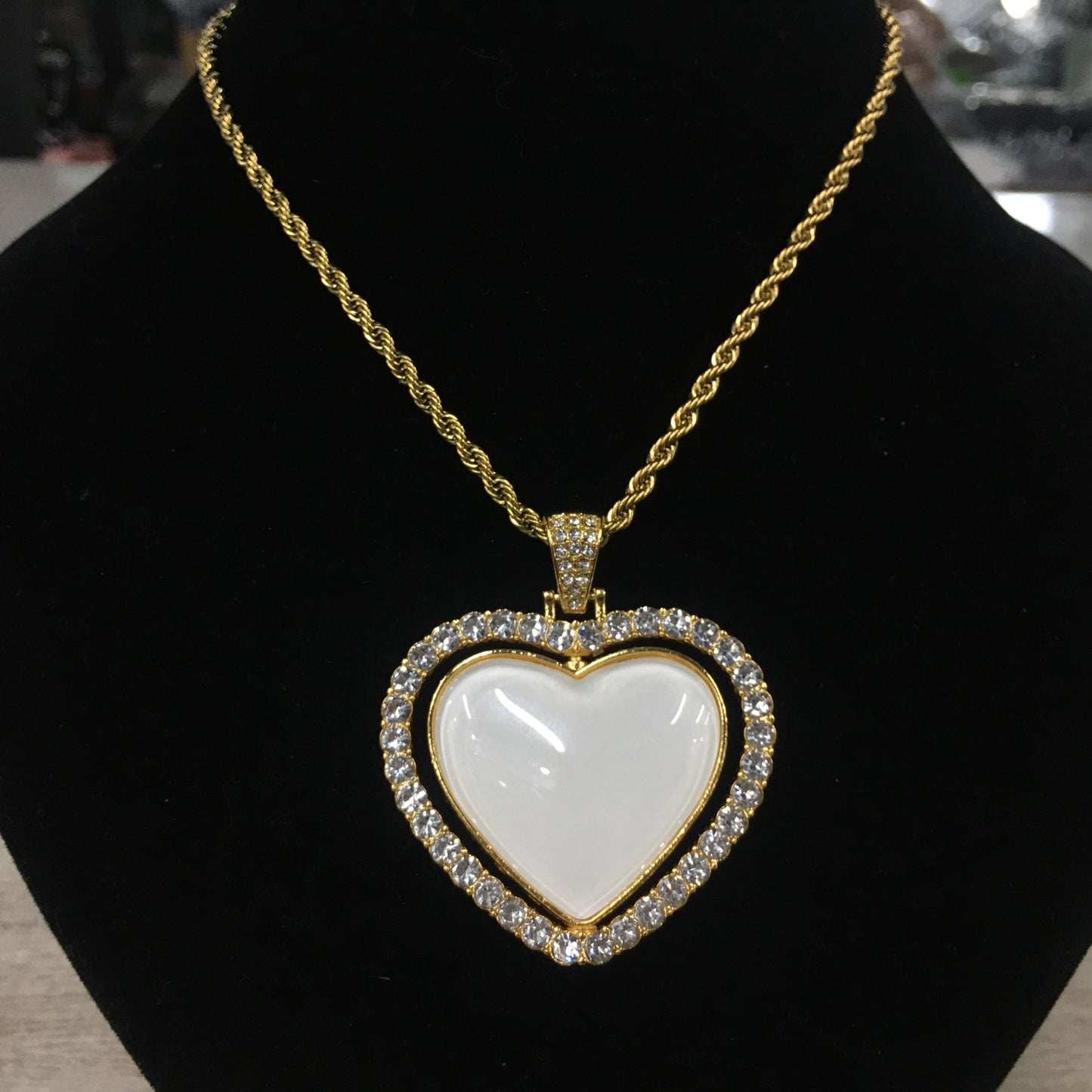 Heart Double Sided Rotating Sublimation Necklace w/ Crystal