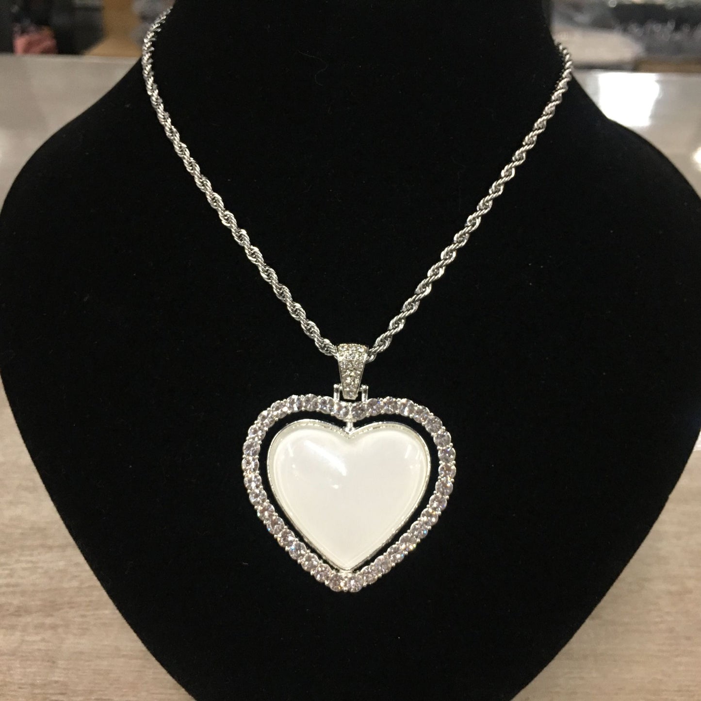 Heart Double Sided Rotating Sublimation Necklace w/ Crystal