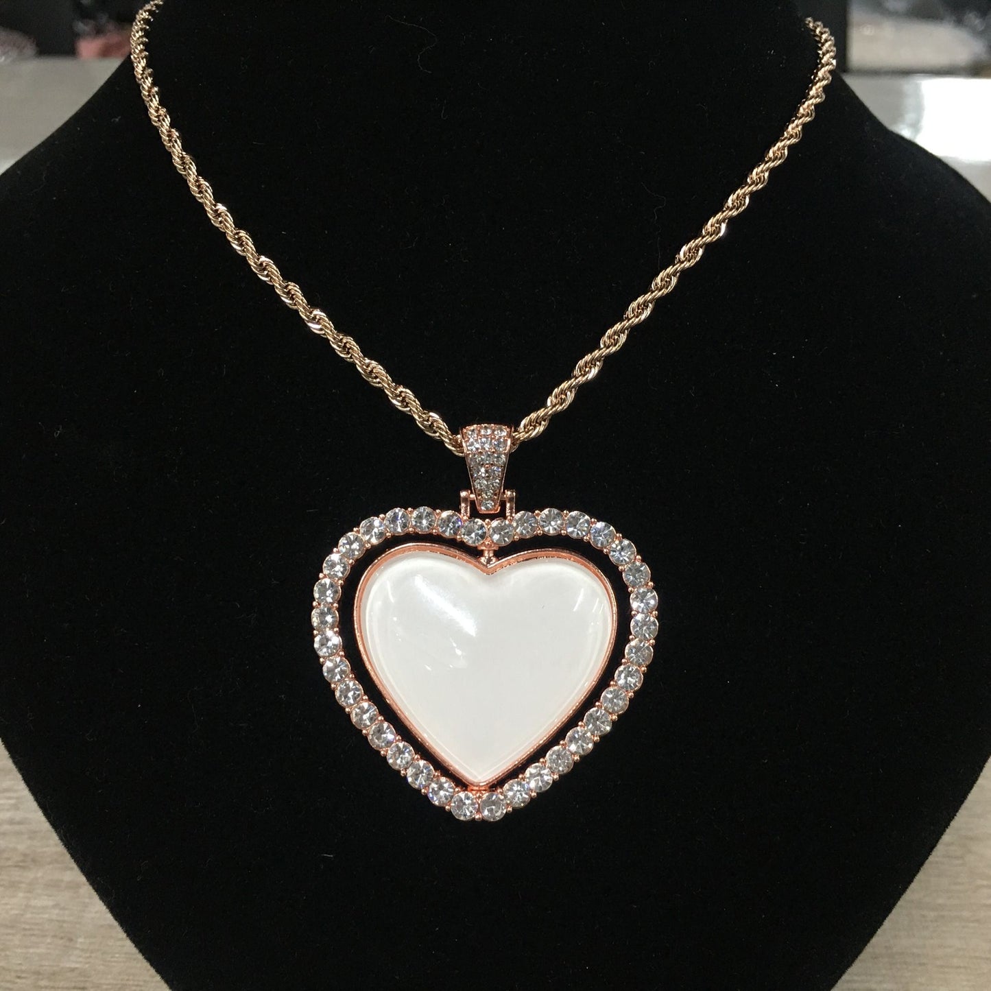 Heart Double Sided Rotating Sublimation Necklace w/ Crystal