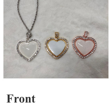 Heart Double Sided Rotating Sublimation Necklace w/ Crystal