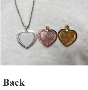 Heart Double Sided Rotating Sublimation Necklace w/ Crystal