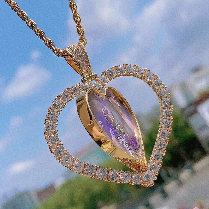 Heart Double Sided Rotating Sublimation Necklace w/ Crystal
