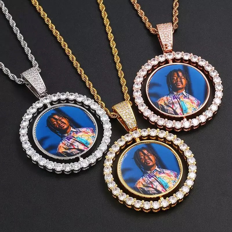 Circle Double Sided Rotating Sublimation Necklace w/ Aluminum Metal Disc