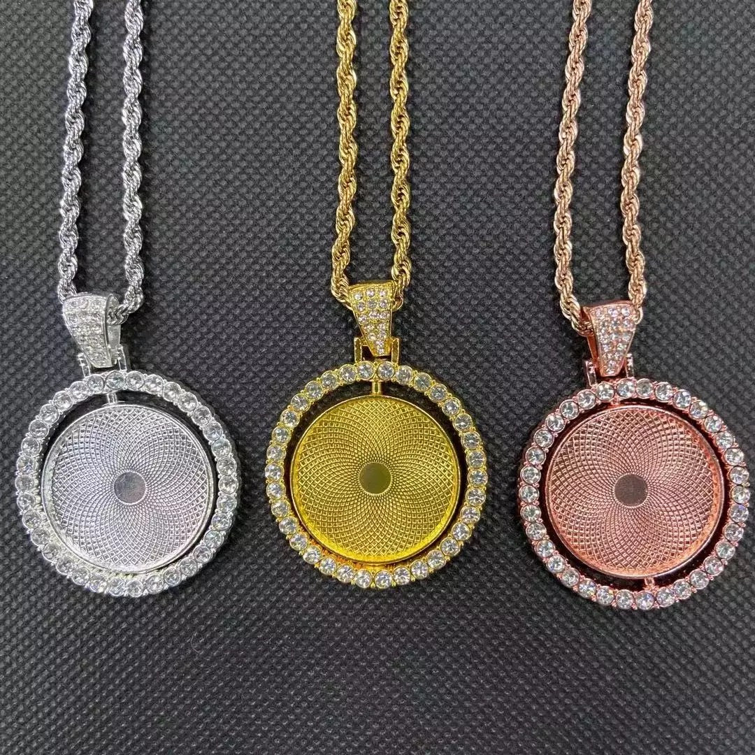 Circle Double Sided Rotating Sublimation Necklace w/ Aluminum Metal Disc