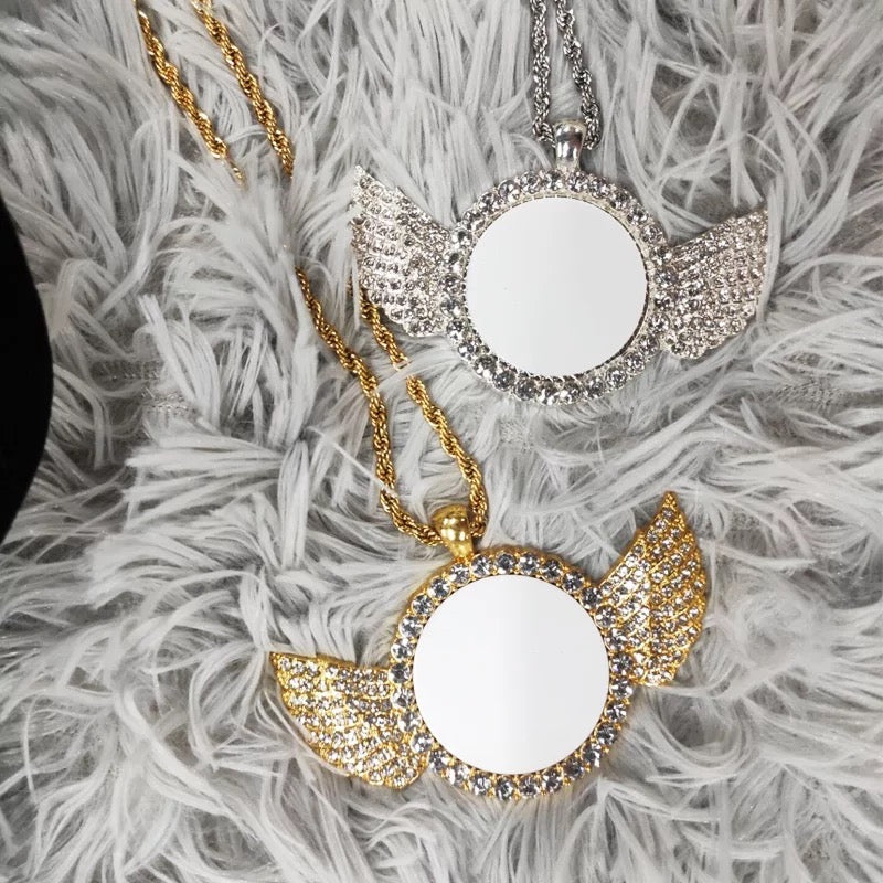 Circle Angel Wing Sublimation Pendant Necklace