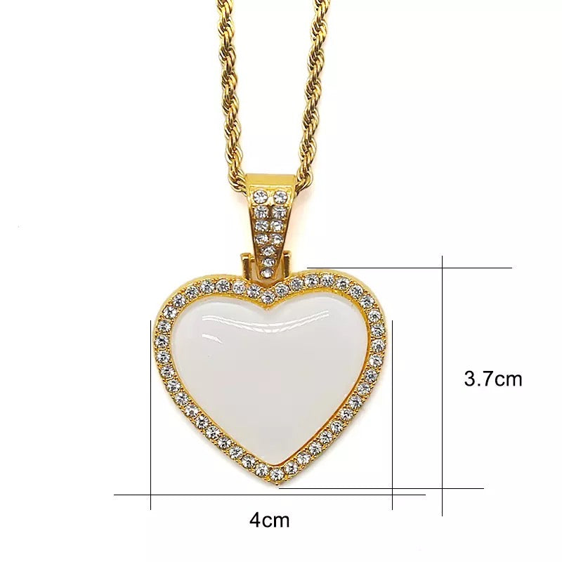 Sublimation Heart Pendant Necklace w/ Crystal