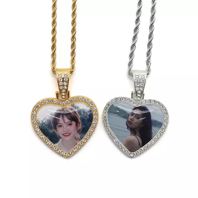 Sublimation Heart Pendant Necklace w/ Crystal
