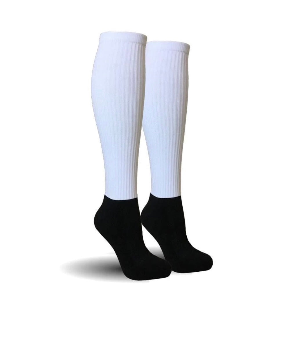 Knee Sock White Crew with Black Foot