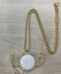Circle Angel Wing Sublimation Pendant w/ Crystal