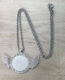 Circle Angel Wing Sublimation Pendant w/ Crystal