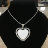 Heart Double Sided Rotating Sublimation Necklace w/ Crystal