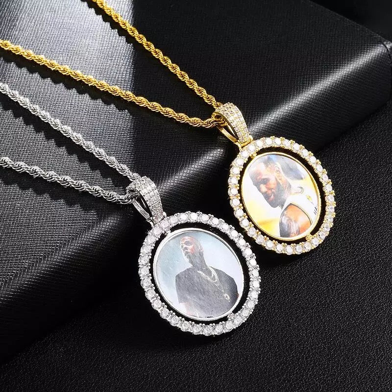 Circle Double Sided Rotating Sublimation Necklace w/ Aluminum Metal Disc
