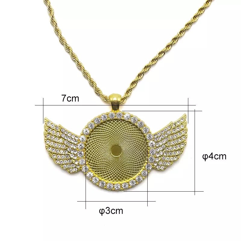 Circle Angel Wing Sublimation Pendant Necklace