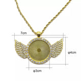 Circle Angel Wing Sublimation Pendant w/ Crystal