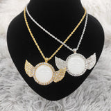 Circle Angel Wing Sublimation Pendant w/ Crystal