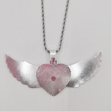 Double Angel Wing Heart Sublimation Necklace w/ Crystal