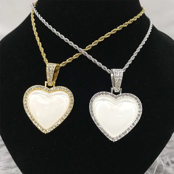 Sublimation Heart Pendant Necklace w/ Crystal