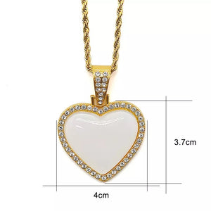 Sublimation Heart Pendant Necklace w/ Crystal