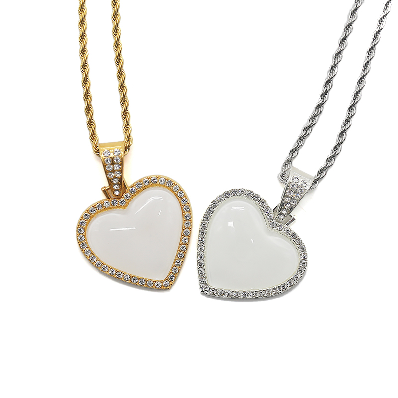 Sublimation Heart Pendant Necklace w/ Crystal